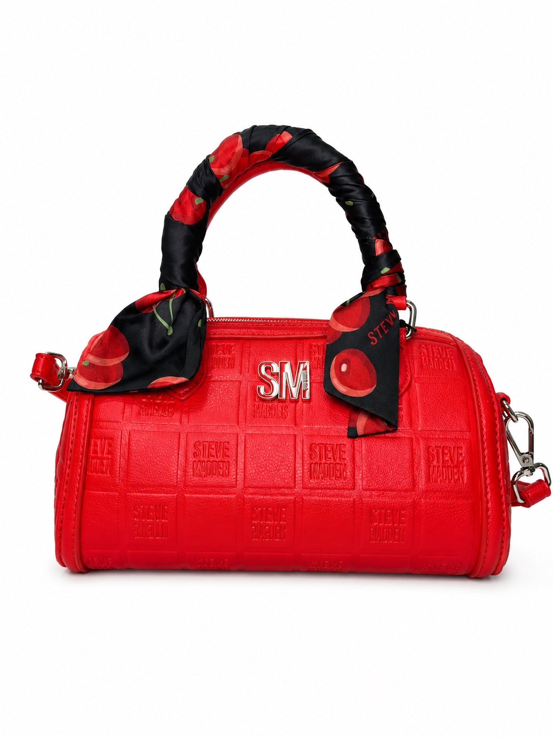 Bolso Steve Madden rojo con pañuelo estampado y correa crossbody