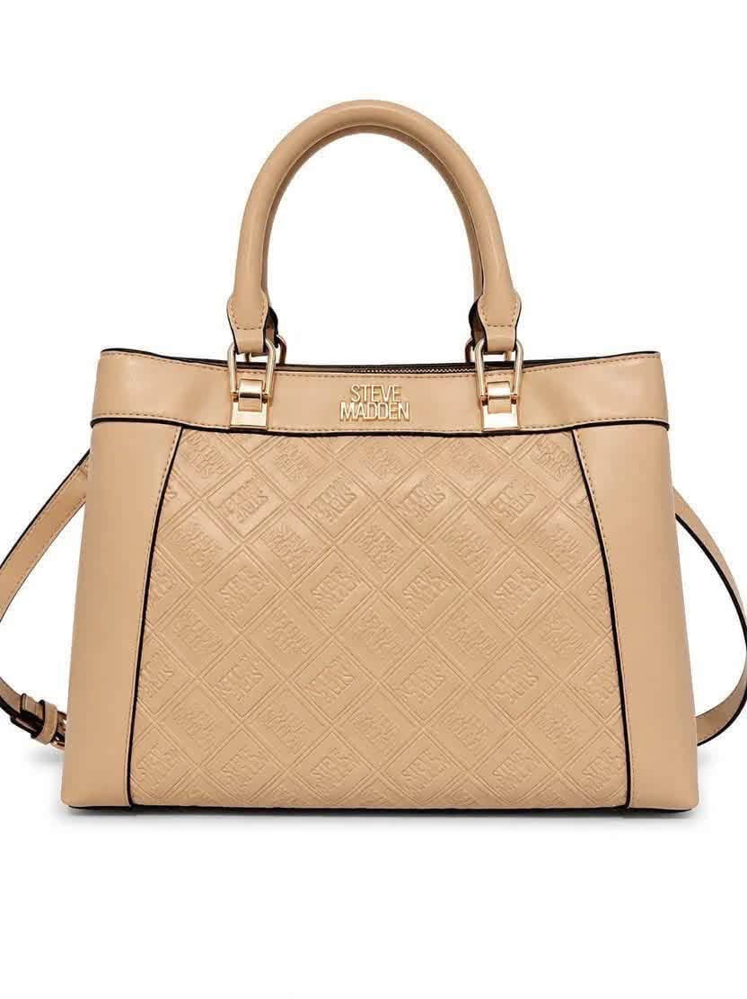 Bolsa Steve Madden Crossbody Satchel Beige Monograma