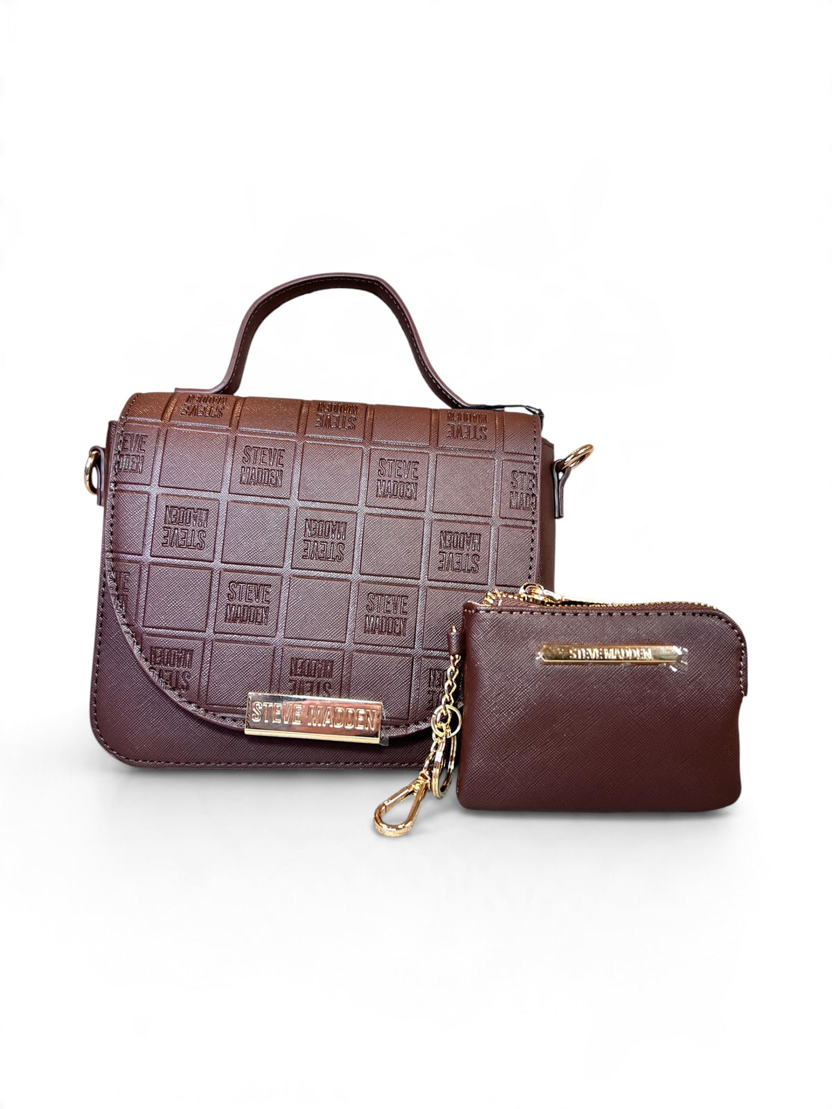 Bolsa Steve Madden Crossbody Satchel Café Monograma