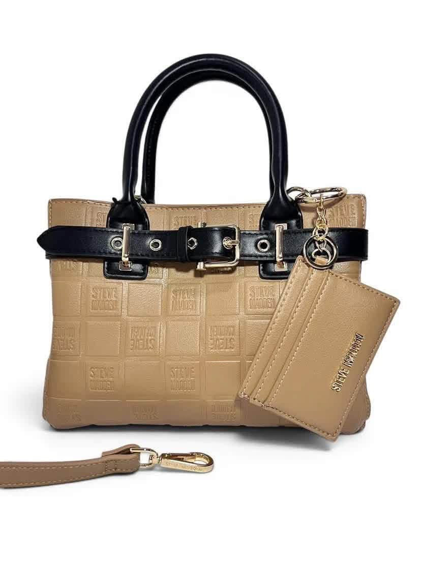 Bolsa Steve Madden Crossbody Satchel Camel Negro Monograma