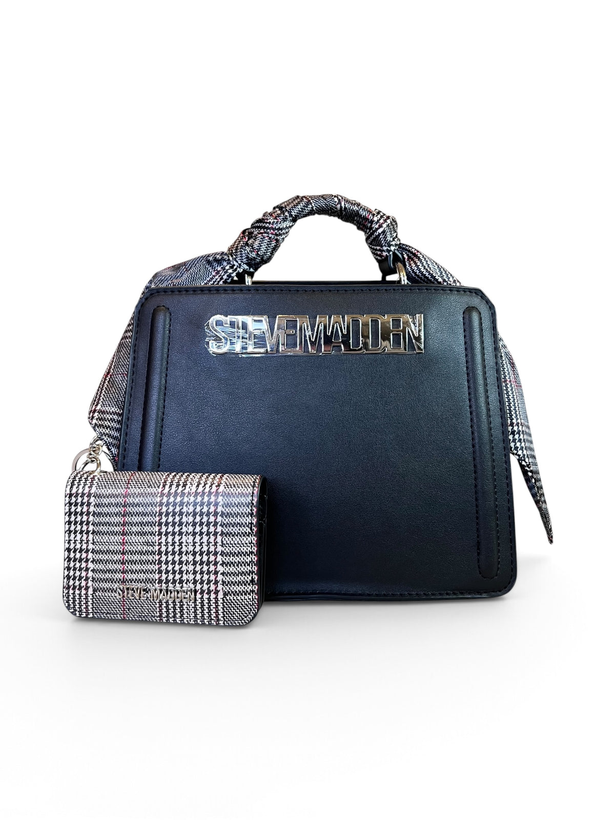 Bolsa Steve Madden Crossbody Satchel Negro Tartán
