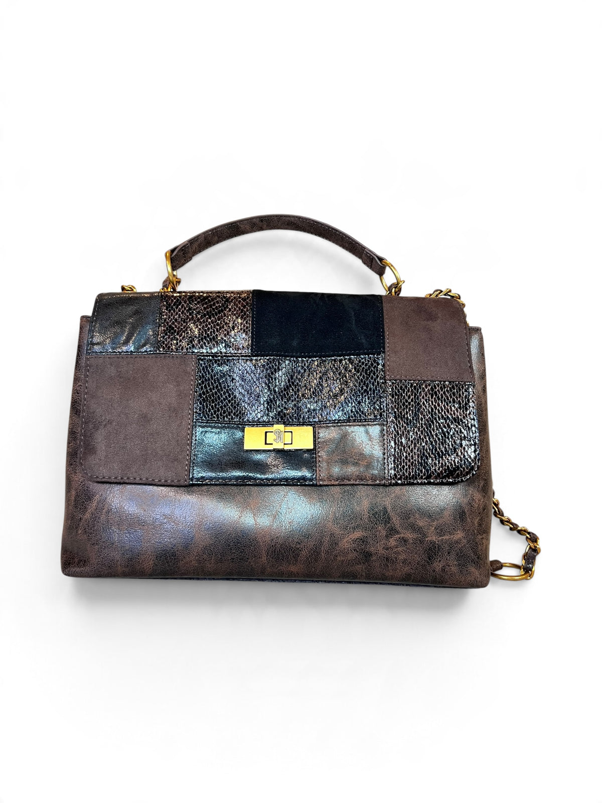 Bolsa Steve Madden Crossbody Satchel Patchwork Café