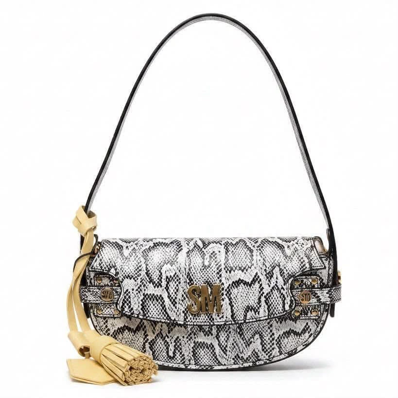 Bolsa Steve Madden Shoulder Blanco Negro Serpiente
