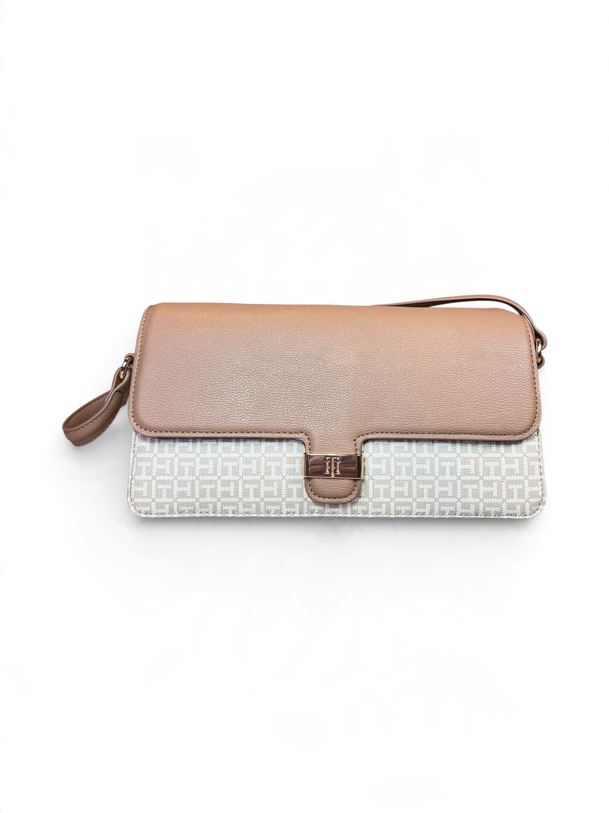 Bolsa Tommy Hilfiger crossbody beige monograma