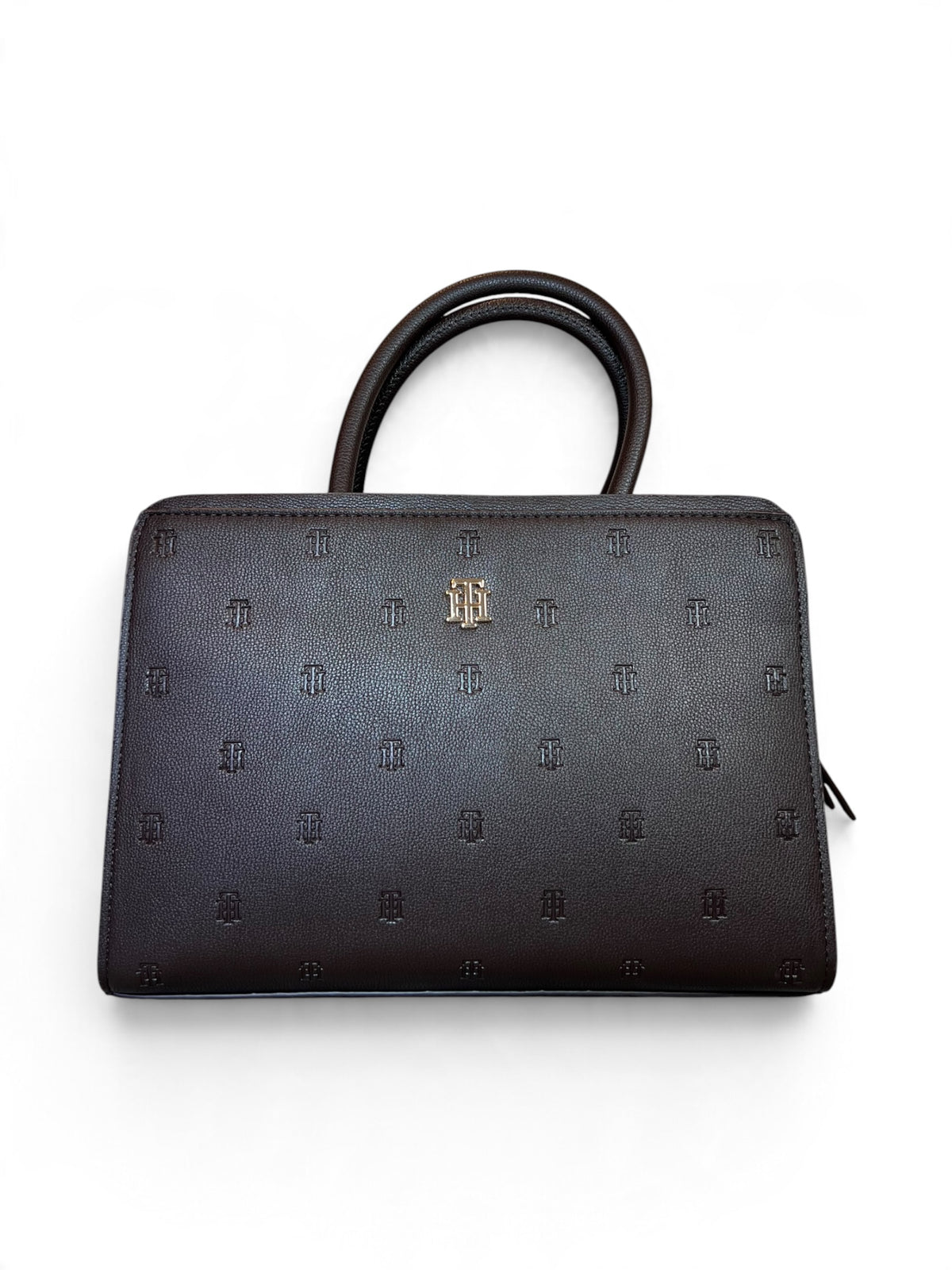 Bolsa Tommy Hilfiger crossbody satchel café monograma