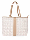 Bolso tote Tommy Hilfiger blanco y beige con monograma y asas largas