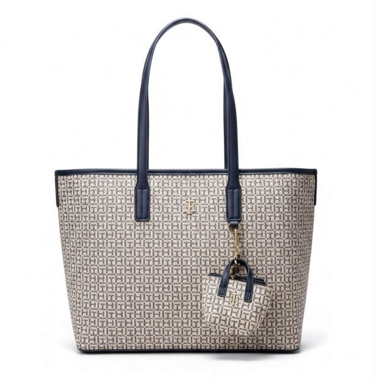 Bolsa Tommy Hilfiger tote beige monograma